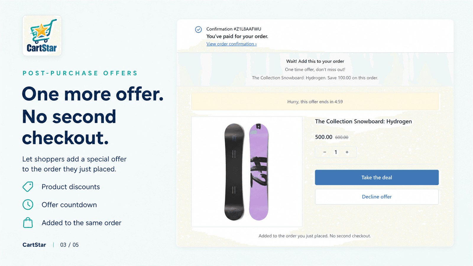 CartStar post-purchase offer example
